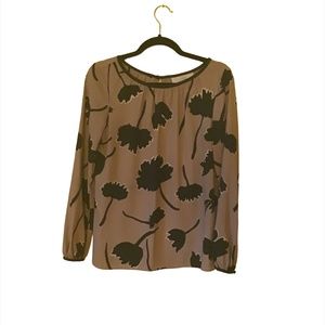 DONATING SOON Loft Black and Tan Floral Blouse Size XS